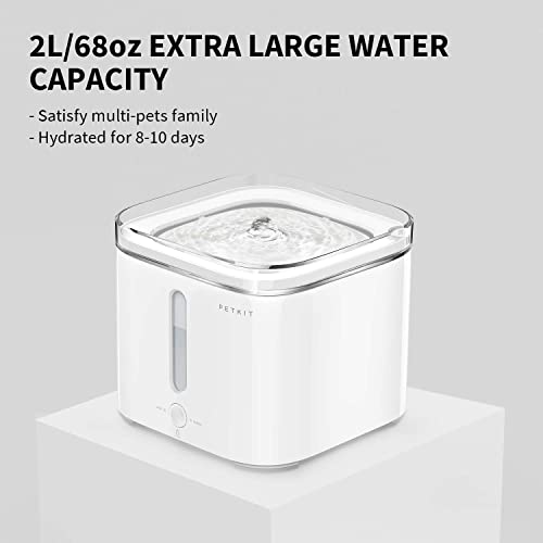 PETKIT Cat Water Fountain, Ultra-Quiet Cat Water Dispenser with Filter 68oz/2L, Auto Power-Off Pump, Intelligent Pet Water Fountain for Cats and Small Dogs with Dual Working Mode, LED Indicator Light