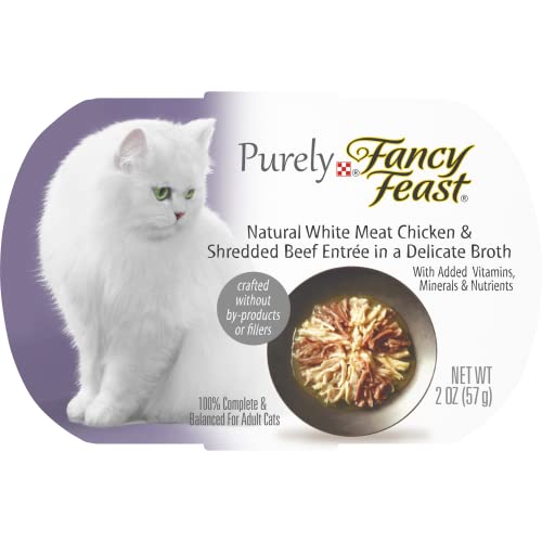 Purina Fancy Feast Natural Broth Wet Cat Food, Purely Natural White Meat Chicken & Shredded Beef Entrée - (10) 2 oz. Trays