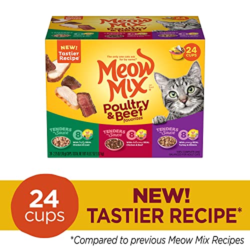 Meow Mix Tender Favorites Wet Cat Food, Poultry & Beef Variety Pack, 2.75 Ounce Cup (Pack of 24)