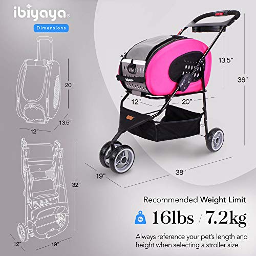 5 in 1 Pet Carrier + Backpack + CarSeat + Pet Carrier Stroller + Carriers with Wheels for Dogs and Cats All in ONE (Pink)