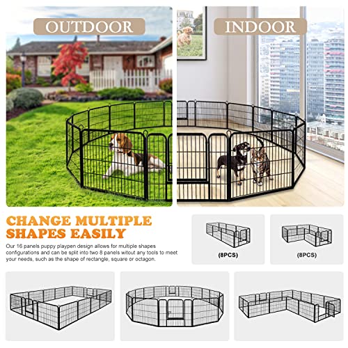 ZENY 31'' W x 24'' H Foldable Metal Exercise Pen & Pet Playpen Puppy Cat Exercise Fence Barrier Playpen Kennel - 16 Panels
