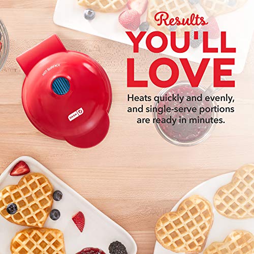 Dash DMW001HR Mini Waffle Maker Machine for Individual Portions, Paninis, Hash browns, Chaffles, Other On The Go Breakfast, Lunch, or Snacks, Red Heart