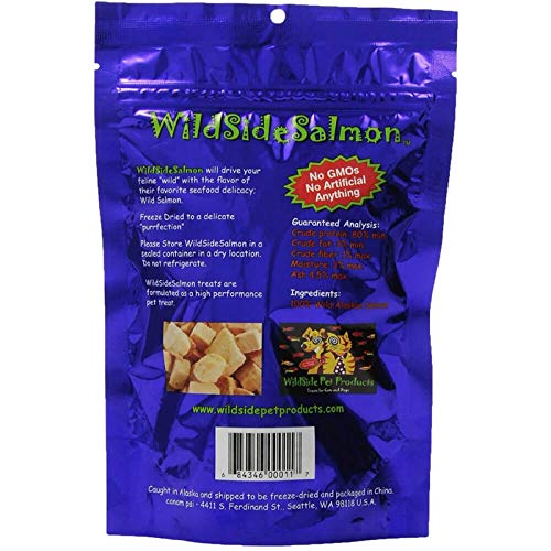 WildSide Salmon - Wild Alaskan Salmon Freeze Dried Cat Treats - Healthy and Organic Cat Food - 3 Ounces (3 Pack)