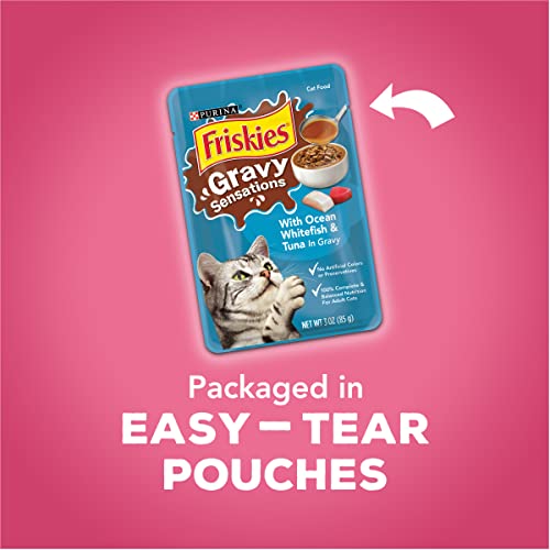 Purina Friskies Gravy Sensations Variety Packs Wet Cat Food, Surfin' & Turfin' Favorites, 36 Ounces, Pack of 12