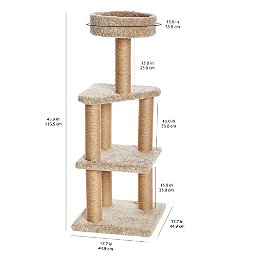 AmazonBasics Large Cat Condo Tree Tower with Scratching Post - 18 x 18 x 46 Inches, Beige