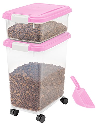 IRIS USA 3 Piece Airtight Pet Food Storage Container Combo, Pink MP-8/MP-1/SCP-2