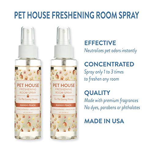 One Fur All Pet House Pet Friendly Freshening Room Spray in 6 Fragrances - Non Toxic - Concentrated Air Freshening Spray Neutralizes Pet Odor  Effective, Fast-Acting  4 oz - Pack of 2 (Mango Peach)