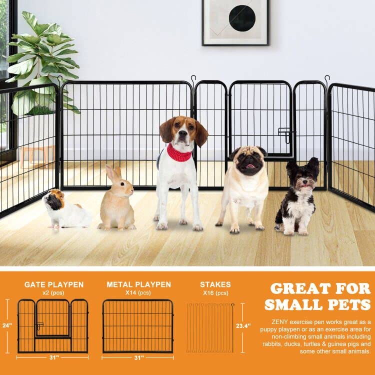 ZENY 31'' W x 24'' H Foldable Metal Exercise Pen & Pet Playpen Puppy Cat Exercise Fence Barrier Playpen Kennel - 16 Panels