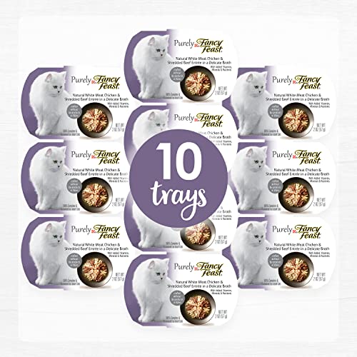 Purina Fancy Feast Natural Broth Wet Cat Food, Purely Natural White Meat Chicken & Shredded Beef Entrée - (10) 2 oz. Trays