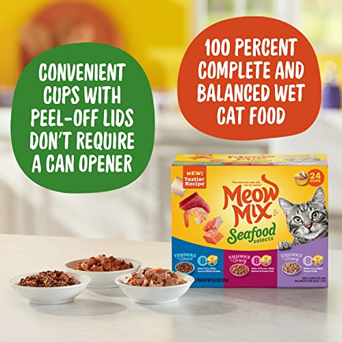 Meow Mix Seafood Selections Wet Cat Food, Variety Pack, 2.75 Ounce Cup (Pack of 24)