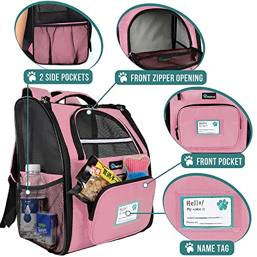 PetAmi Deluxe Pet Carrier Backpack for Small Cats and Dogs, Puppies | Ventilated Design, Two-Sided Entry, Safety Features and Cushion Back Support | for Travel, Hiking, Outdoor Use (Pink)