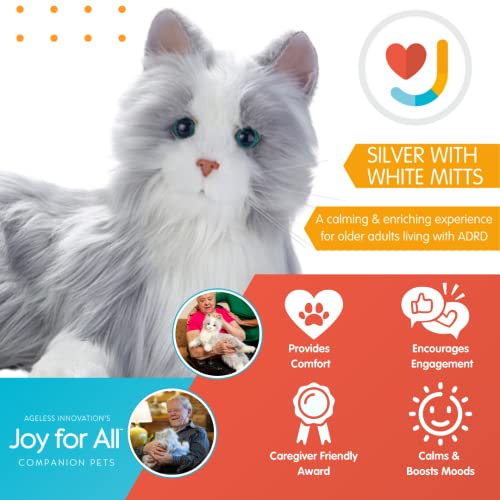 Ageless Innovation | Joy For All Companion Pets | Silver Cat with White Mitts | Lifelike & Realistic | Comfort, Joy & Companionship