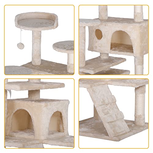 ZENY 53 Cat Tree with Sisal-Covered Scratching Posts and 2 Plush Rooms Cat Furniture for Kittens