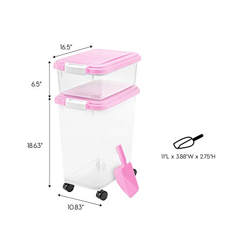 IRIS USA 3 Piece Airtight Pet Food Storage Container Combo, Pink MP-8/MP-1/SCP-2