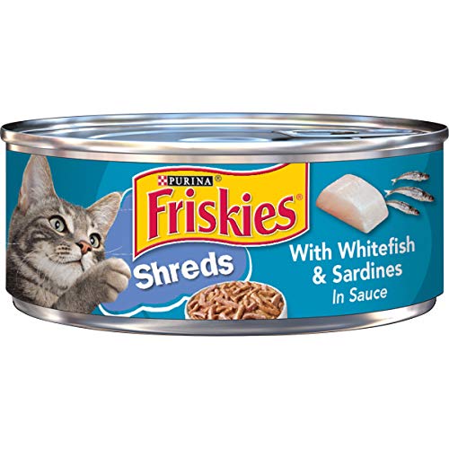 Purina Friskies Wet Cat Food, Shreds With Whitefish & Sardines in Sauce - 5.5 oz. Cans (Pack of 24)