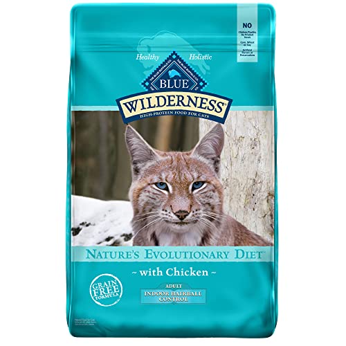 Blue Buffalo Wilderness High Protein Grain Free, Natural Adult Indoor Hairball Control Dry Cat Food, Chicken 11-lb, 800092