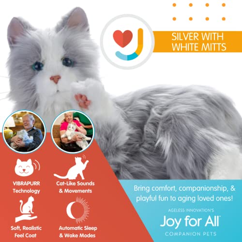 Ageless Innovation | Joy For All Companion Pets | Silver Cat with White Mitts | Lifelike & Realistic | Comfort, Joy & Companionship