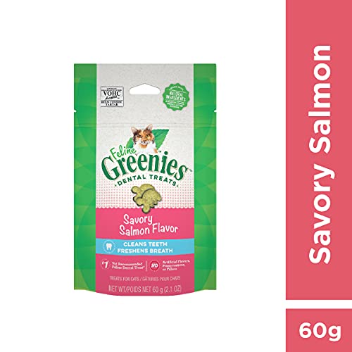 FELINE GREENIES Natural Dental Care Cat Treats Savory Salmon Flavor, 2.5 oz. Pouch