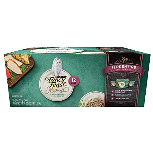 (24 pack) Purina Fancy Feast Gravy Wet Cat Food Variety Pack, Medleys Florentine Collection - (2 Packs of 12) 3 oz. Cans