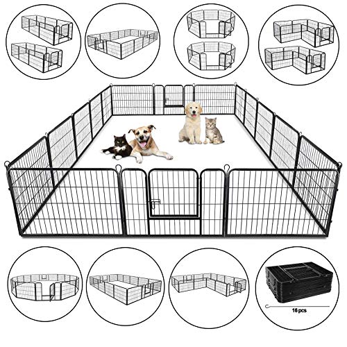 ZENY 31'' W x 24'' H Foldable Metal Exercise Pen & Pet Playpen Puppy Cat Exercise Fence Barrier Playpen Kennel - 16 Panels