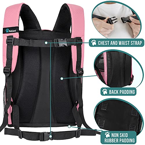 PetAmi Deluxe Pet Carrier Backpack for Small Cats and Dogs, Puppies | Ventilated Design, Two-Sided Entry, Safety Features and Cushion Back Support | for Travel, Hiking, Outdoor Use (Pink)