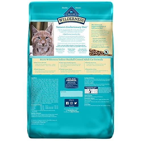 Blue Buffalo Wilderness High Protein Grain Free, Natural Adult Indoor Hairball Control Dry Cat Food, Chicken 11-lb, 800092