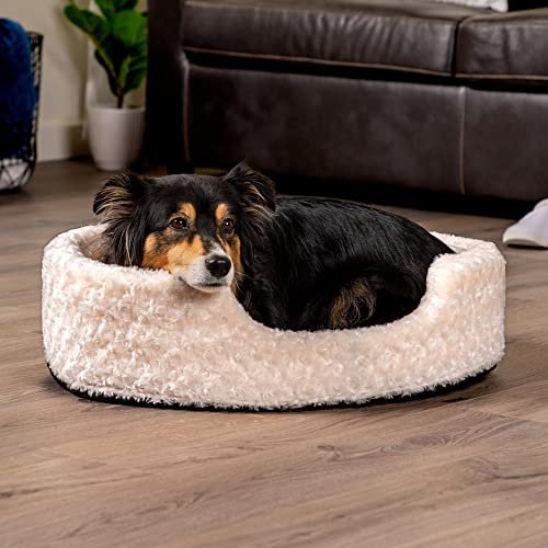 Furhaven Pet Dog Bed | Round Oval Cuddler Ultra Plush Faux Fur Nest Lounger Pet Bed for Dogs & Cats, Cream, Large
