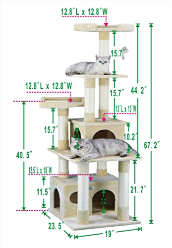 Go Pet Club Cat Condo, 67-Inch, Beige