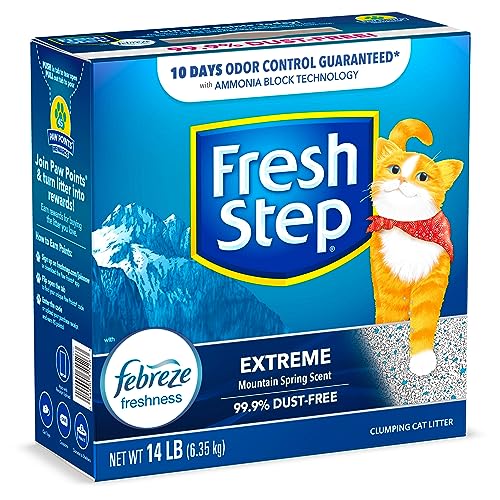 Fresh Step Extreme Scented Litter with The Power of Febreze, Clumping Cat Litter  Mountain Spring, 14 lb, Grey