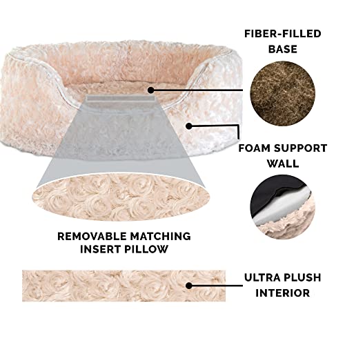 Furhaven Pet Dog Bed | Round Oval Cuddler Ultra Plush Faux Fur Nest Lounger Pet Bed for Dogs & Cats, Cream, Large