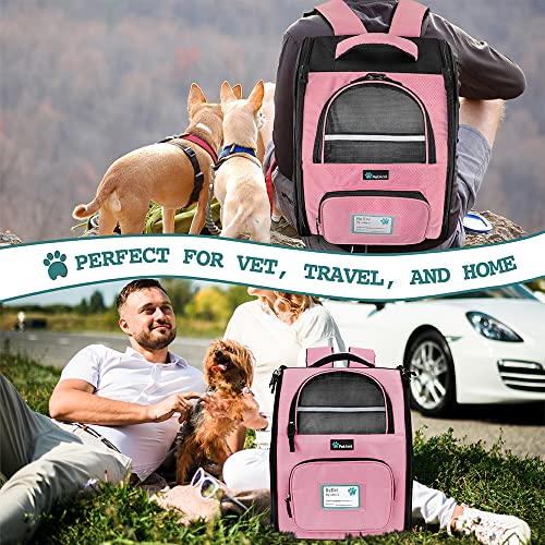 PetAmi Deluxe Pet Carrier Backpack for Small Cats and Dogs, Puppies | Ventilated Design, Two-Sided Entry, Safety Features and Cushion Back Support | for Travel, Hiking, Outdoor Use (Pink)
