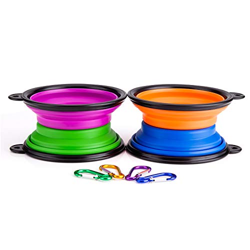 IDEGG Portable Silicone Pet Bowl, 5 Inches, Foldable Expandable Water Feeding Travel Bowl Cup Dish for Pet Dog Cat and Small Animals (Set of 4, Purple+Green+Blue+Orange)