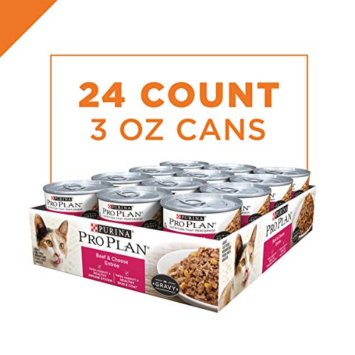 Purina Pro Plan Gravy Wet Cat Food, Beef & Cheese Entree - (24) 3 oz. Pull-Top Cans