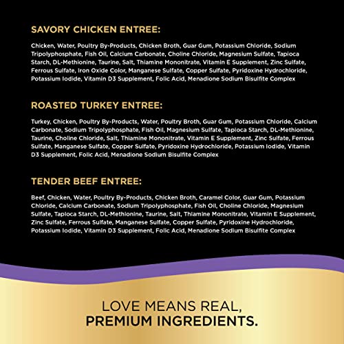 SHEBA PERFECT PORTIONS Soft Wet Cat Food Paté in Natural Juices Savory Chicken, Roasted Turkey, & Tender Beef Entrées Variety Pack, (24) 2.6 oz. Easy Peel Twin-Pack Trays