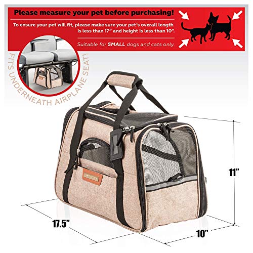 Pawfect Pets Pet Travel Carrier, Soft-Sided with Two Pet Mats for Small Dogs and Cats (Khaki)