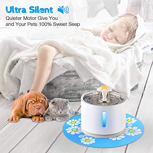 Beacon Pet Cat Water Fountain Stainless Steel, LED 81oz/2.4L Automatic Pet Fountain Dog Water Dispenser with 3 Replacement Filters & 1 Silicone Mat for Cats Dogs Multiple Pets