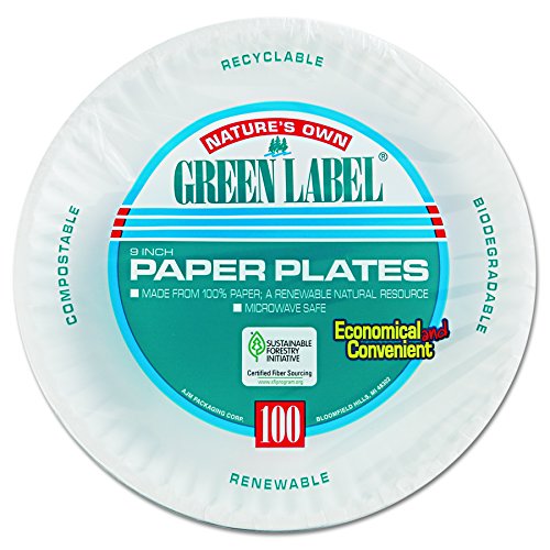 AJM Packaging Corporation PP9GRAWH Paper Plates, 9" Diameter, White, 12 Packs of 100 (Case of 1200)