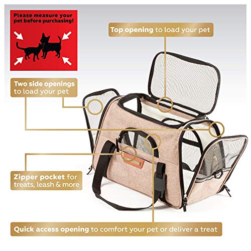 Pawfect Pets Pet Travel Carrier, Soft-Sided with Two Pet Mats for Small Dogs and Cats (Khaki)