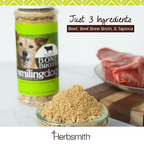 Herbsmith Bone Broth Kibble Seasoning - Freeze Dried Meat + Bone Broth Powder for Dogs - Healthy Dog Food Toppers - Beef