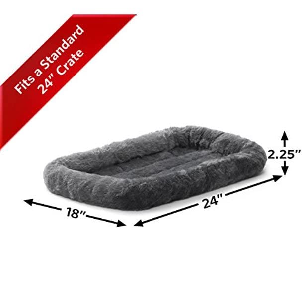 MidWest Bolster Pet Bed for Dogs & Cats 24L-Inch Gray Cat Bed w/ Comfortable Bolster | Ideal for Small Dog Breeds & Fits a 24-Inch Dog Crate | Easy Maintenance Machine Wash & Dry | 1-Year Warranty