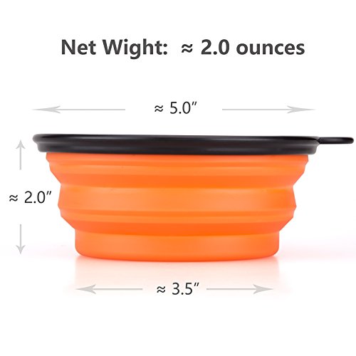 IDEGG Portable Silicone Pet Bowl, 5 Inches, Foldable Expandable Water Feeding Travel Bowl Cup Dish for Pet Dog Cat and Small Animals (Set of 3, Blue+Orange+Purple)