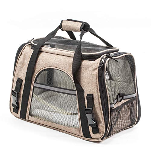 Pawfect Pets Pet Travel Carrier, Soft-Sided with Two Pet Mats for Small Dogs and Cats (Khaki)