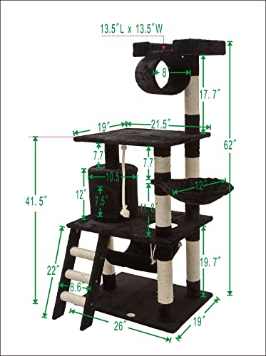 62-Inch Black Cat Tree by Go Pet Club