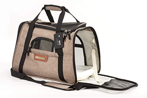 Pawfect Pets Pet Travel Carrier, Soft-Sided with Two Pet Mats for Small Dogs and Cats (Khaki)