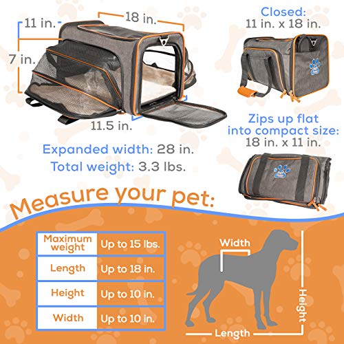 Premium Airline Approved Expandable Pet Carrier by Pet Peppy- TWO SIDE Expansion, Designed for Cats, Dogs, Kittens,Puppies - Extra Spacious Soft Sided Carrier! (Black)