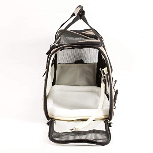 Pawfect Pets Pet Travel Carrier, Soft-Sided with Two Pet Mats for Small Dogs and Cats (Khaki)
