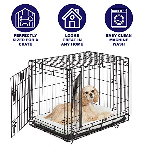 MidWest Homes for Pets 30L-Inch White Fleece Dog Bed or Cat Bed w/ Comfortable Bolster,Ideal for Medium Dog Breeds&Fits a 30-Inch Dog Crate,Easy Maintenance Machine Wash,1-Year Warranty,Model:40230