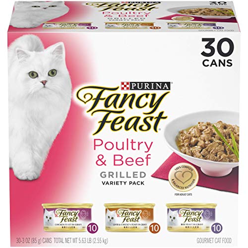 Purina Fancy Feast Grilled Gravy Wet Cat Food Variety Pack, Poultry & Beef Grilled Collection - (30) 3 oz. Cans
