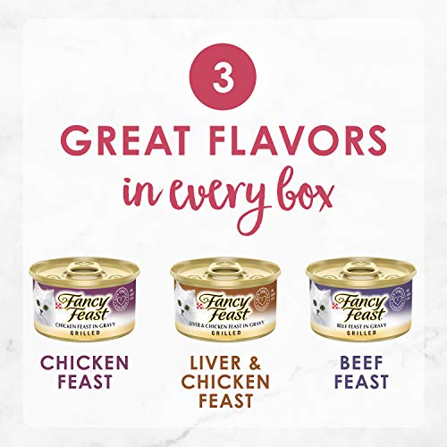 Purina Fancy Feast Grilled Gravy Wet Cat Food Variety Pack, Poultry & Beef Grilled Collection - (30) 3 oz. Cans