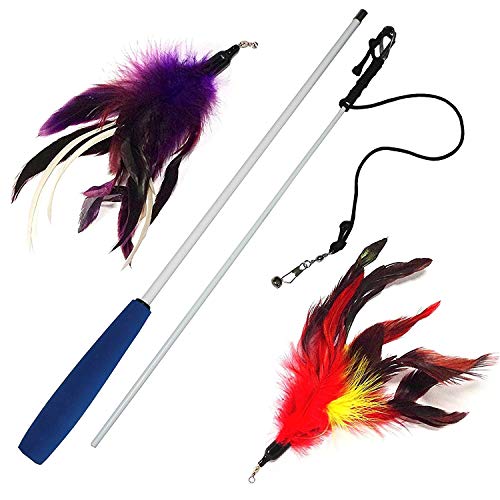 Pet Fit For Life Multi Feather Teaser and Exerciser For Cat and Kitten - Cat Toy Interactive Cat Wand
